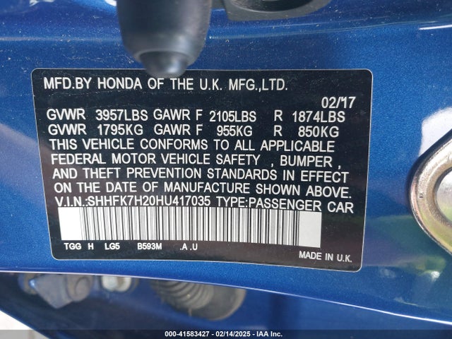 SHHFK7H20HU417035 Honda Civic Lx