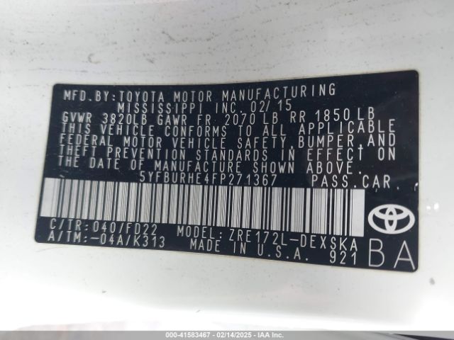 5YFBURHE4FP271367 Toyota Corolla S