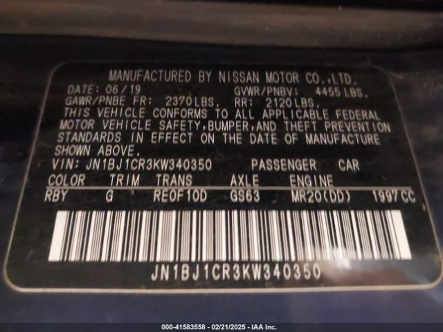JN1BJ1CR3KW340350 Nissan Rogue Sport S
