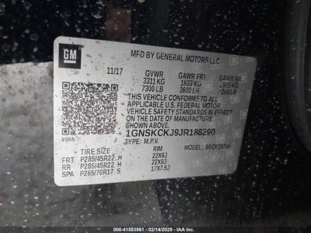 1GNSKCKJ9JR188290 Chevrolet Tahoe Premier