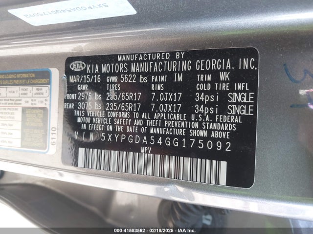 KIA Sorento 3.3l Lx 2016 5XYPGDA54GG175092 Image 9