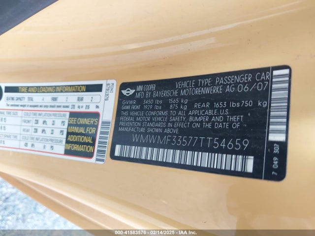 2007 MINI COOPER WMWMF33577TT54659 Photo 8