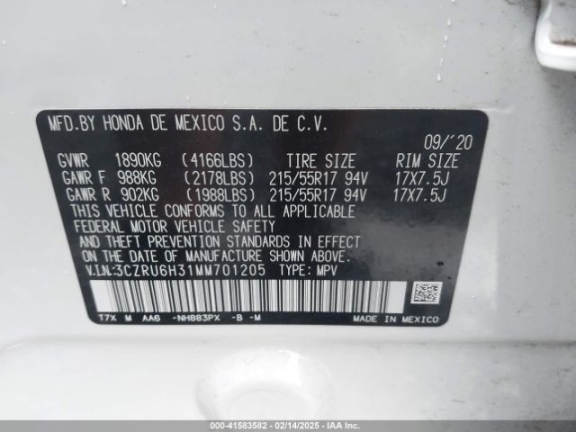 3CZRU6H31MM701205 Honda r18z9