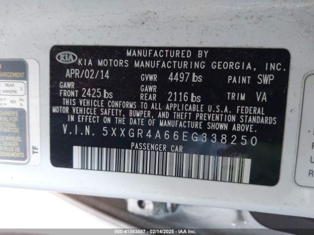 5XXGR4A66EG338250 KIA Optima Sxl Turbo