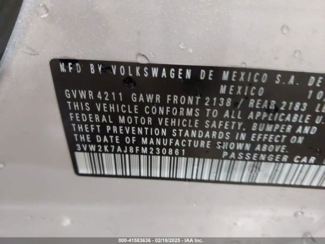 3VW2K7AJ8FM230861 Volkswagen Jetta 2.0l S