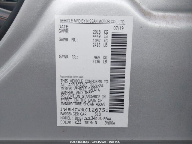 1N4BL4CW4LC126751 Nissan Altima Sr Intelligent Awd