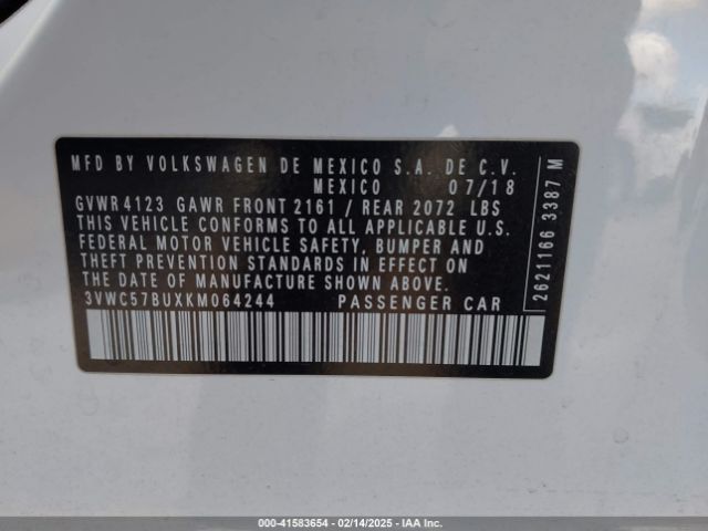 3VWC57BUXKM064244 Volkswagen Jetta 1.4t R-line/1.4t S/1.4t Se