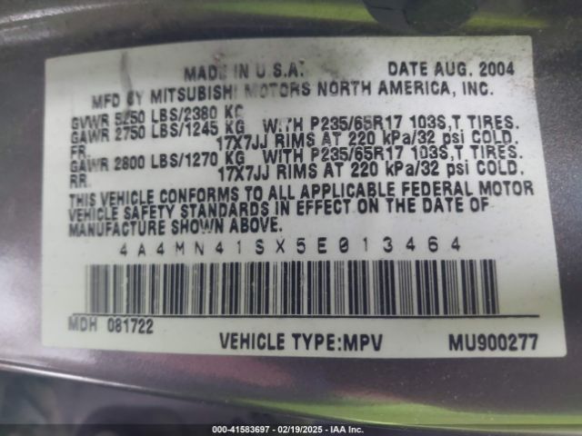 2005 MITSUBISHI ENDEAVOR 4A4MN41SX5E013464 Photo 8