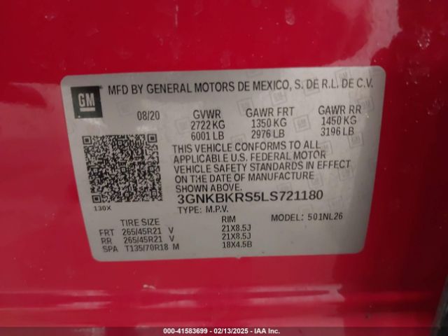 3GNKBKRS5LS721180 Chevrolet Blazer Awd Rs