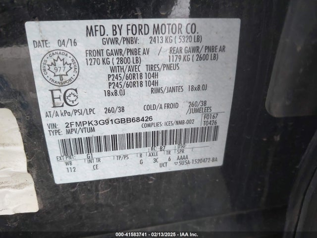 Ford EDGE SE 2016 2FMPK3G91GBB68426 Image 9