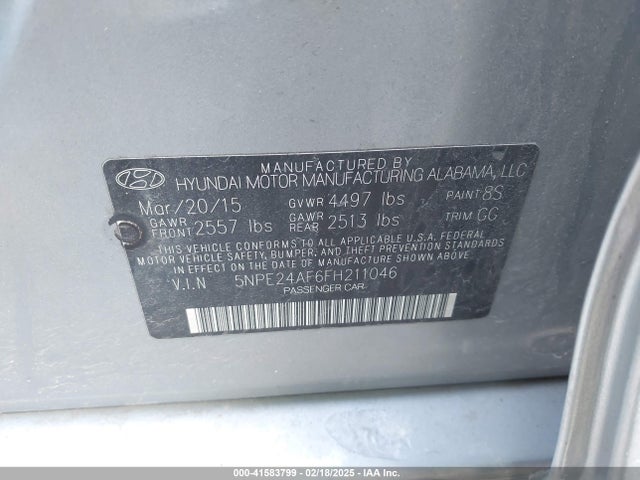 Hyundai SONATA SE 2015 5NPE24AF6FH211046 Image 9