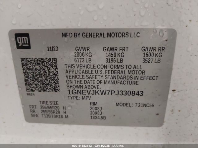 1GNEVJKW7PJ330843 Chevrolet Traverse Awd Rs