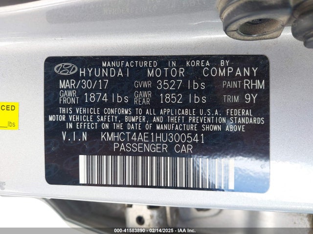 Hyundai ACCENT SE 2017 KMHCT4AE1HU300541 Image 9