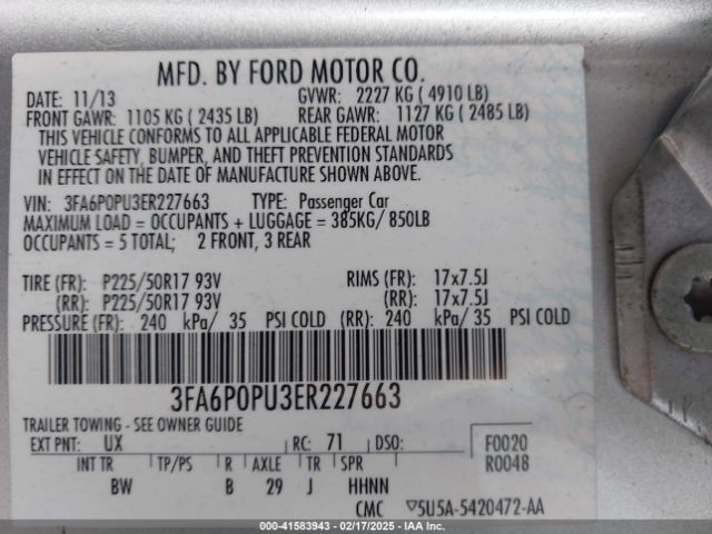 3FA6P0PU3ER227663 Ford Fusion Energi Se Luxury