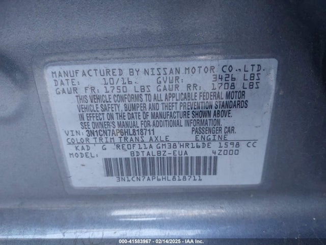Nissan Versa 1.6 Sv 2017 3N1CN7AP6HL818711 Image 9