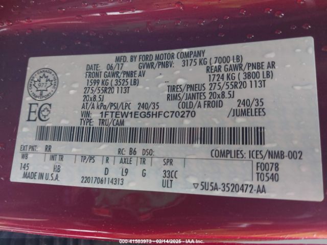 1FTEW1EG5HFC70270 Ford F-150 Lariat