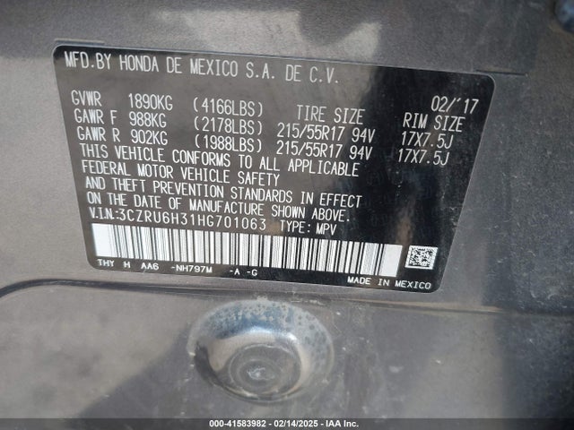 Honda HR-V LX 2017 3CZRU6H31HG701063 Image 9
