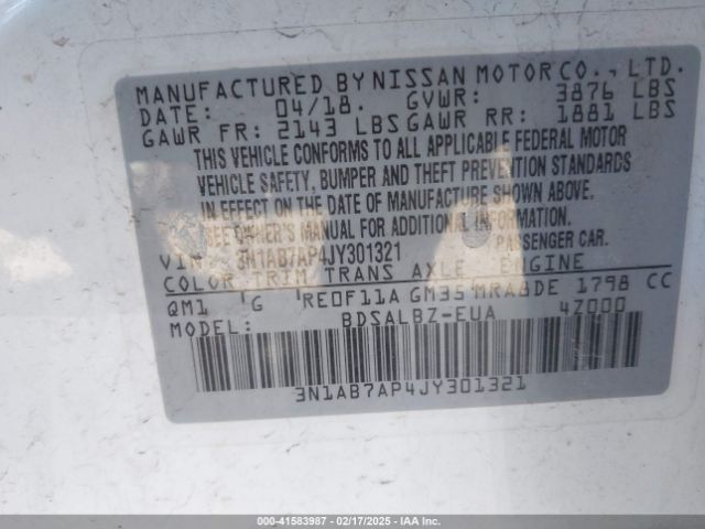 3N1AB7AP4JY301321 Nissan SENTRA S