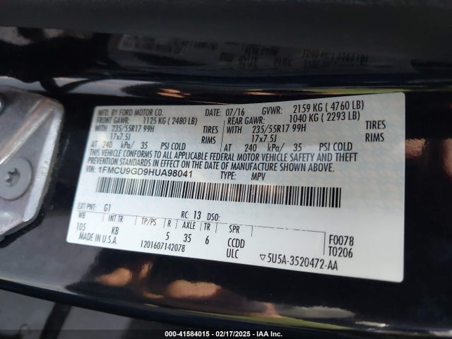 1FMCU9GD9HUA98041 Ford ESCAPE SE