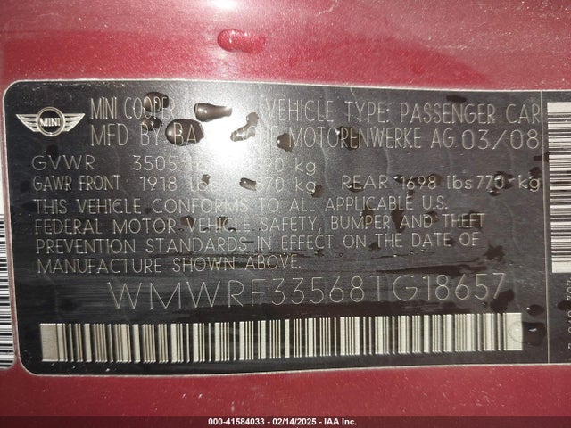 2008 MINI COOPER WMWRF33568TG18657 Photo 8