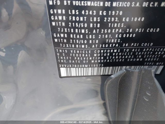 3VVJX7B20RM119573 Volkswagen Taos 1.5t Se Black