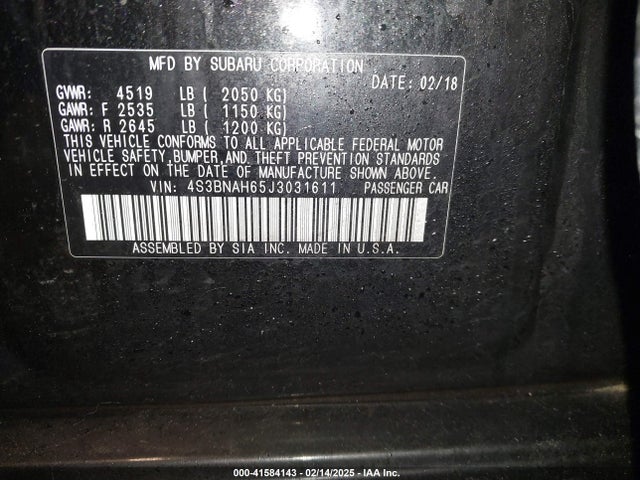 4S3BNAH65J3031611 Subaru Legacy 2.5i Premium