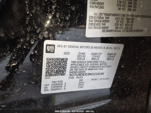 3GTU9DED3NG218186 GMC Sierra 1500 Limited 4wd  Short Box Slt