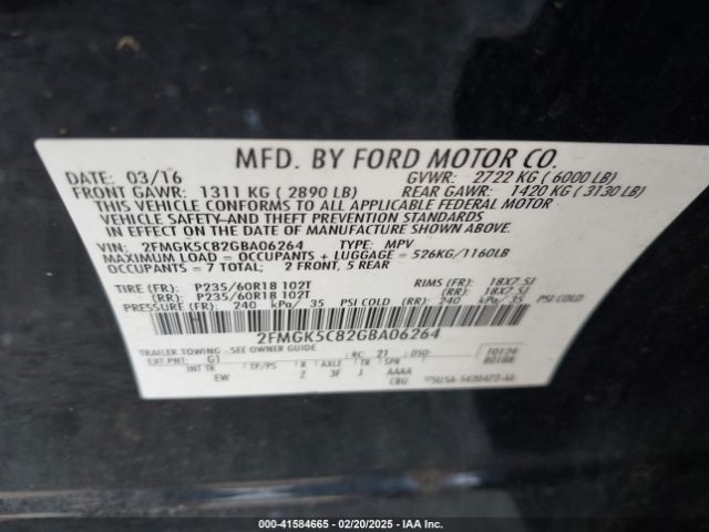 2FMGK5C82GBA06264 Ford FLEX SEL