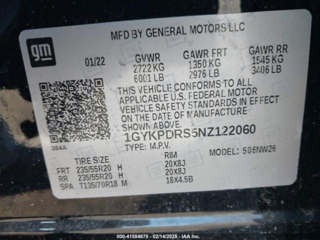 1GYKPDRS5NZ122060 Cadillac Xt6 Awd Premium Luxury