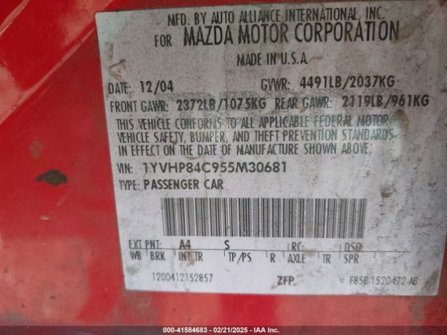 2005 MAZDA MAZDA6 1YVHP84C955M30681 Photo 8