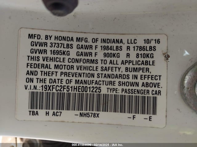 Honda Civic Lx 2017 19XFC2F51HE001225 Image 9