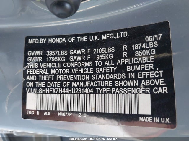 SHHFK7H44HU231404 Honda l15ba