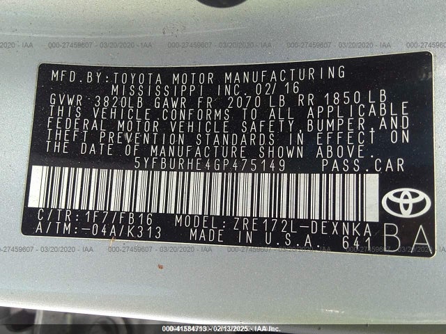 Toyota COROLLA LE 2016 5YFBURHE4GP475149 Image 9