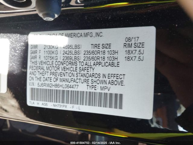 5J6RW2H86HL064477 Honda Cr-v Ex-l/ex-l Navi