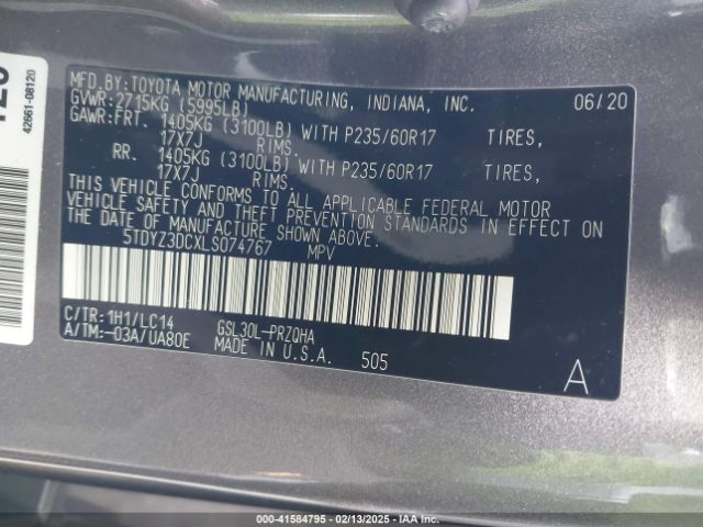 5TDYZ3DCXLS074767 Toyota SIENNA XLE