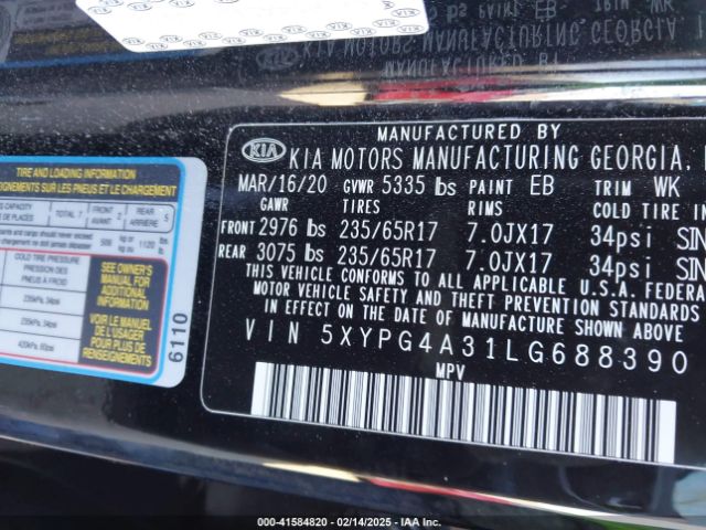 5XYPG4A31LG688390 KIA Sorento 2.4l L