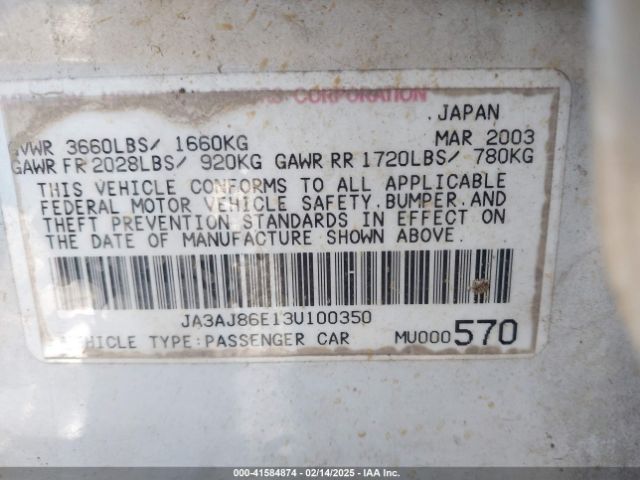 2003 MITSUBISHI LANCER JA3AJ86E13U100350 Photo 8