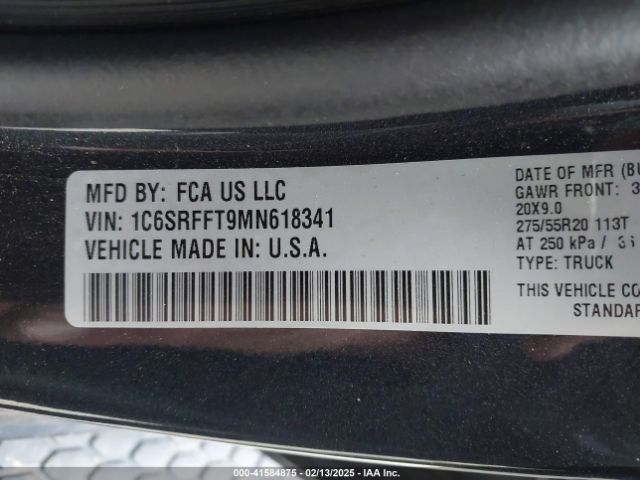 1C6SRFFT9MN618341 RAM 1500 Big Horn  4x4 5'7 Box