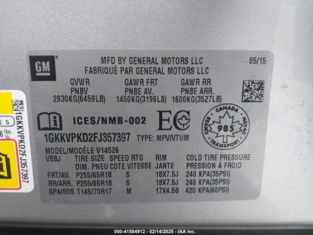 1GKKVPKD2FJ357397 GMC Acadia Sle-2