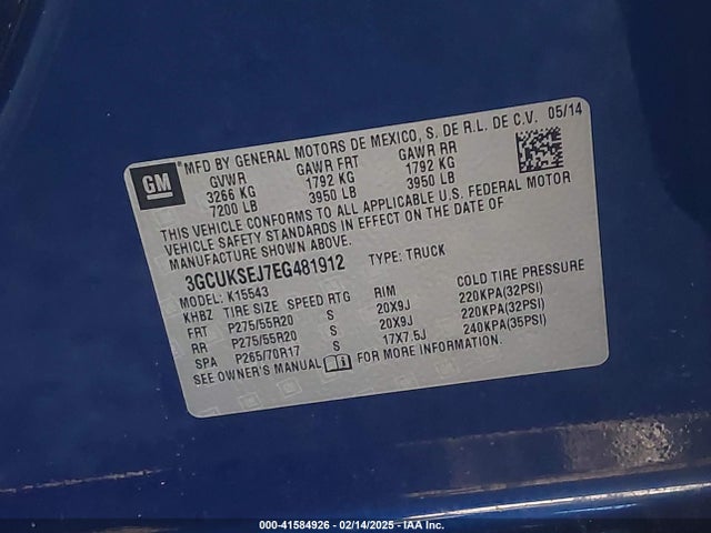 3GCUKSEJ7EG481912 Chevrolet Silverado 1500 2lz