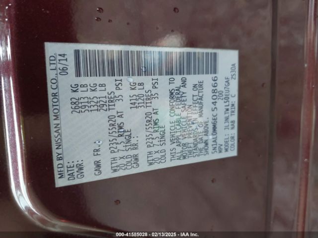 5N1AL0MM6EC540866 Infiniti QX60