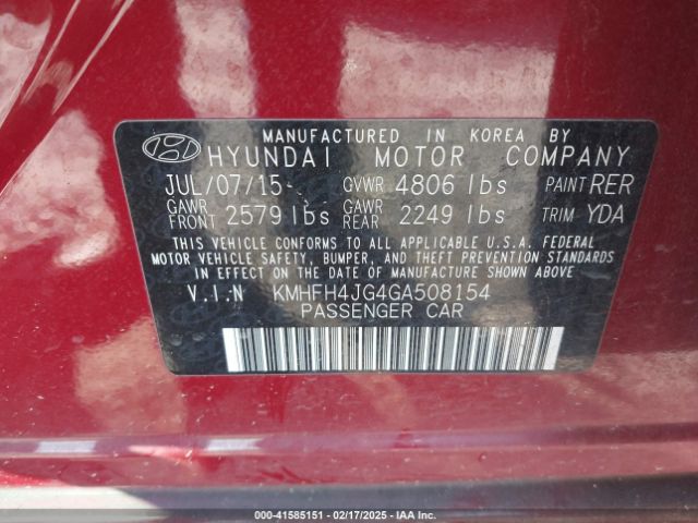 KMHFH4JG4GA508154 Hyundai Azera Limited