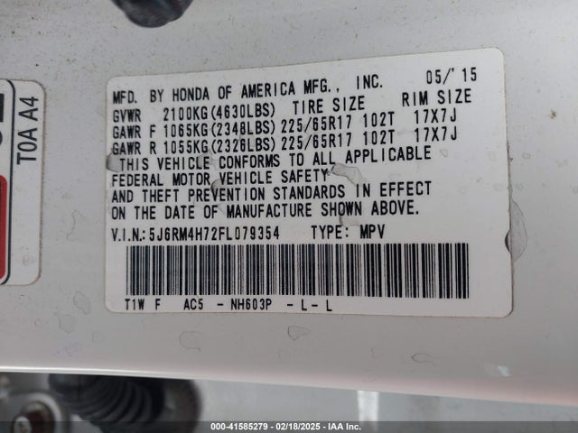 Honda Cr-v Ex-l 2015 5J6RM4H72FL079354 Image 9