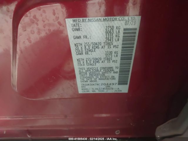 5N1DR3DK7RC204497 Nissan Pathfinder Platinum 4wd