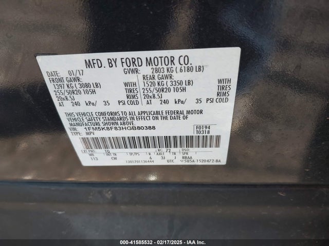 Ford Explorer Limited 2017 1FM5K8F83HGB80388 Image 9