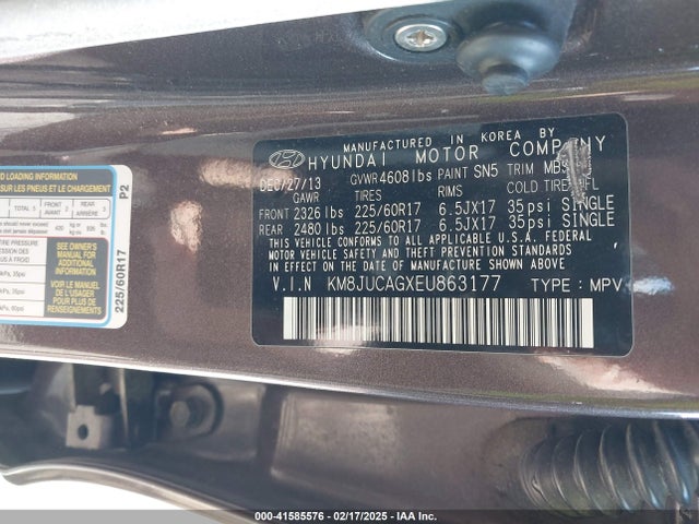 Hyundai TUCSON SE 2014 KM8JUCAGXEU863177 Image 9