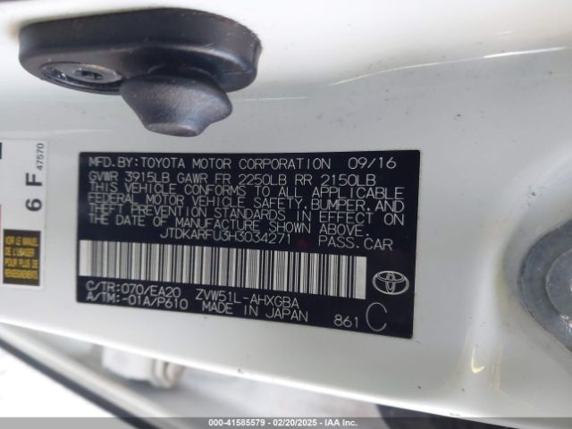 JTDKARFU3H3034271 Toyota Prius Four