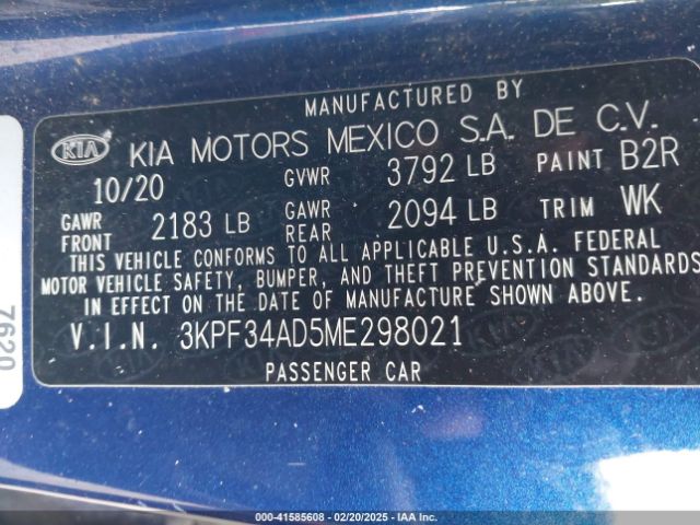 3KPF34AD5ME298021 KIA Forte Gt-line