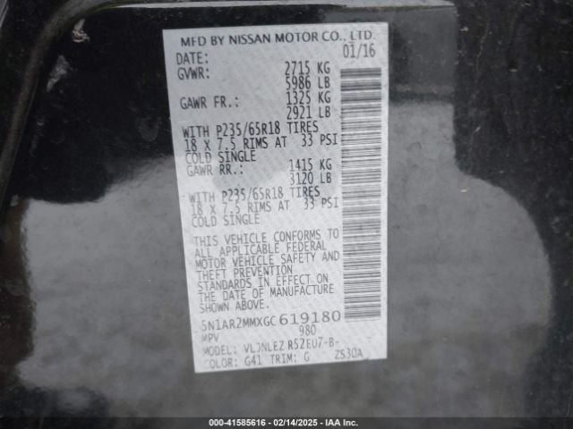 5N1AR2MMXGC619180 Nissan 2016