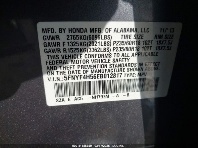 5FNYF4H56EB012817 Honda Pilot Ex-l